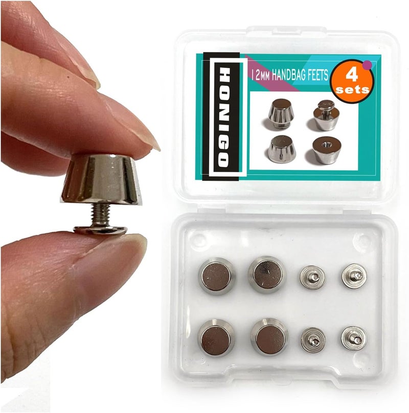 honigo 4 Pack Silver Rivets Stud Handbag Purse Feet 1/2 inch Flat Head Metal Solid Brass Studs Screw Back Feet 12mm Buckle Spikes Leathercraft for Leather Bag Totes DIY Craft - Image 1